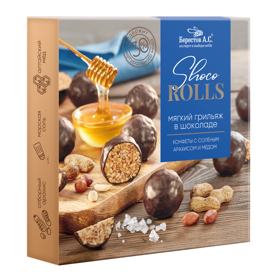 Берестов Shoco Rolls конфеты с арахисом, солью и медом, 135г   в Жуковском