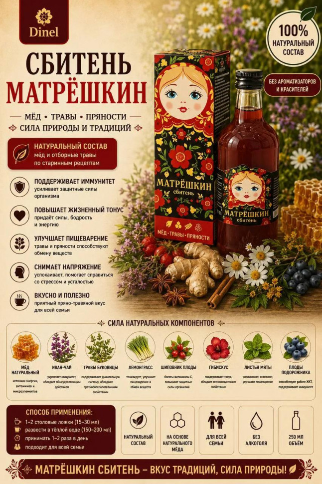  Сбитень Матрёшкин, 250мл  в Жуковском